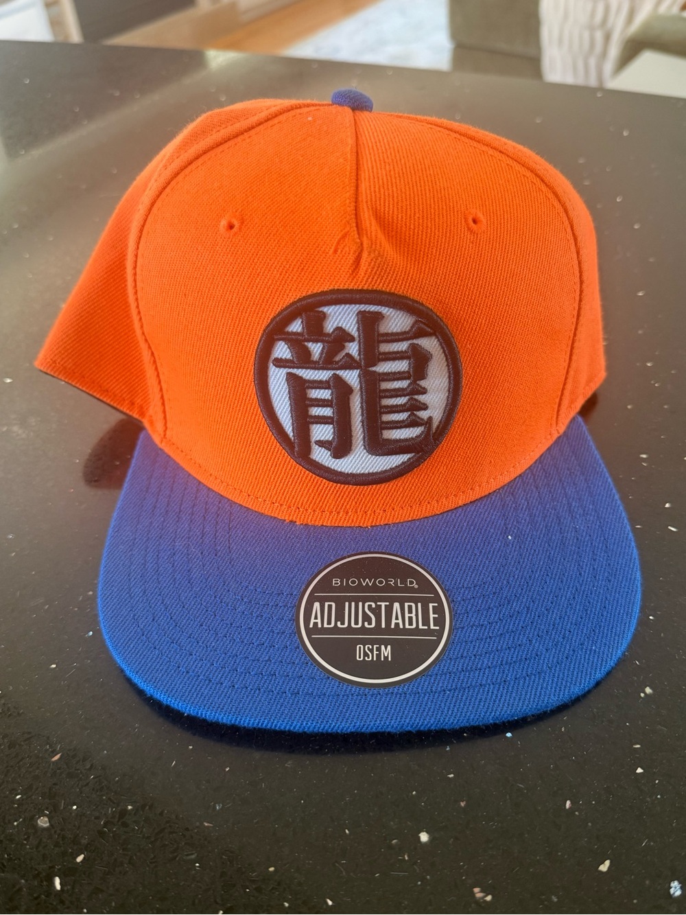 Bioworld Orange and Blue Snapback Hat with Embroidered Kanji Patch